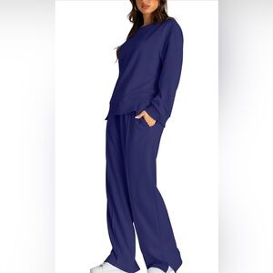 RUBZOOF Navy Lounge Set Sweatpants Crewneck Sweater Women’s XL Cozy Soft stretch